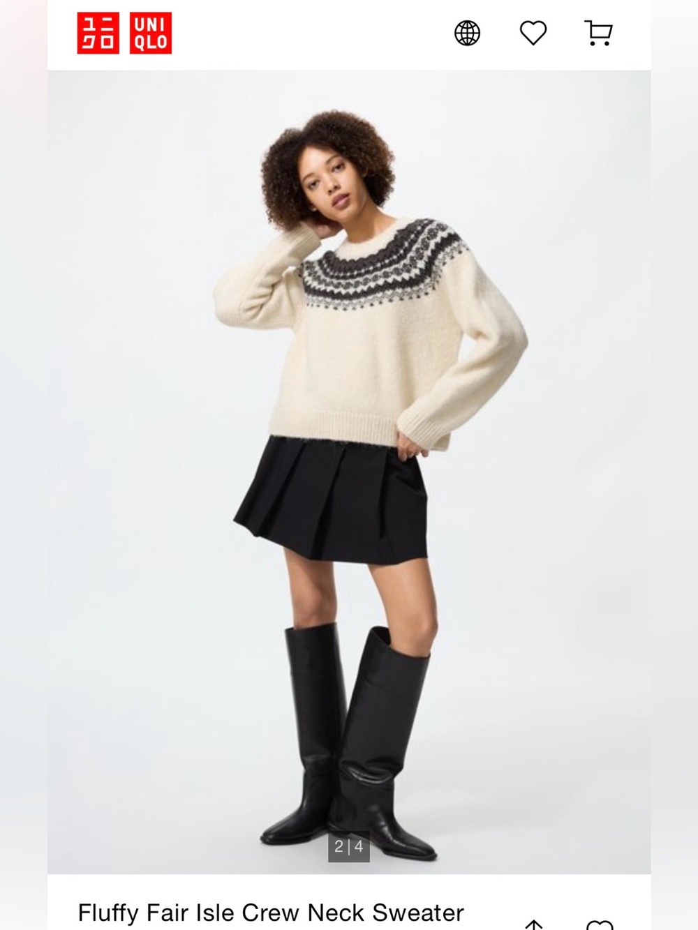 Uniqlo Fluffy Fair Isle Crew Neck Sweater Women’s Small Nordic Wool Blend New